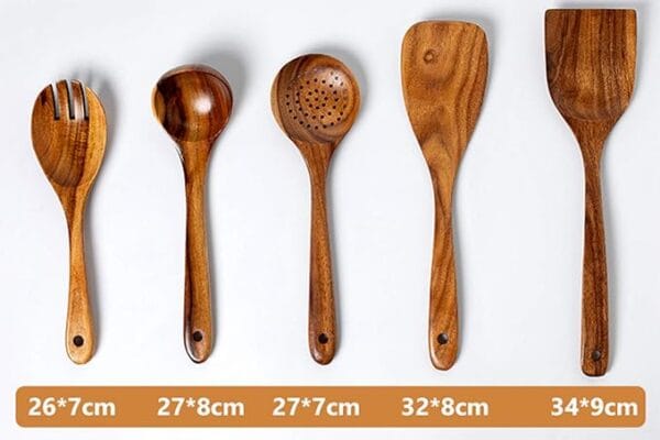 TEZZ 5 PCS Wooden Spurtles Spoons Cooking Utensils Set, - Image 3