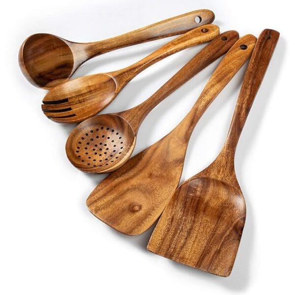 TEZZ 5 PCS Wooden Spurtles Spoons Cooking Utensils Set,